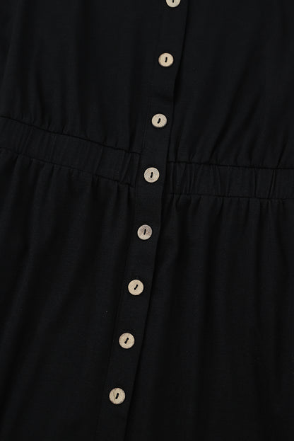 Button Up High Waist Long Sleeve Dress