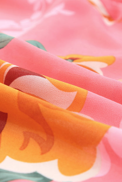 Kimono holgado con manga 3/4 y volantes con estampado floral 