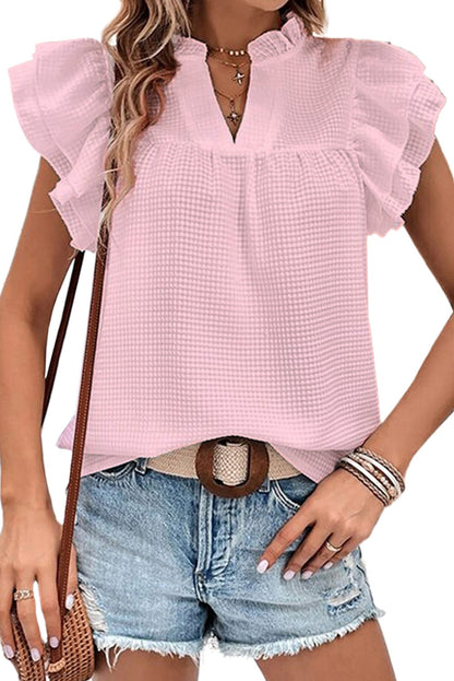 Top con cuello de muesca y manga acampanada con detalle de volantes