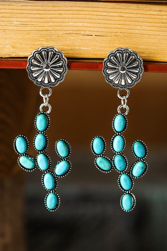 Western Turquoise Cactus Daisy Earring