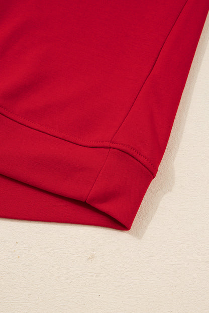 Fiery Red Contrast Striped Detail Varsity Sweatshirt