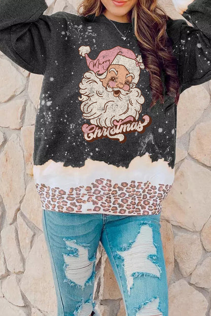 Sudadera blanqueada con estampado de leopardo navideño nevado