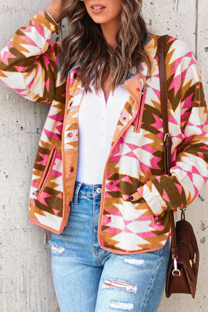 Chaqueta polar con bolsillos y cremallera abotonada azteca occidental roja 