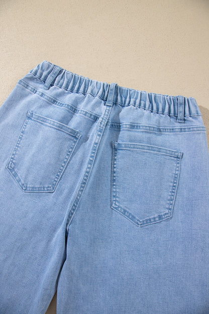 Coffee Solid Color Square Patch Pocket Ankle-length Barrel Jeans
