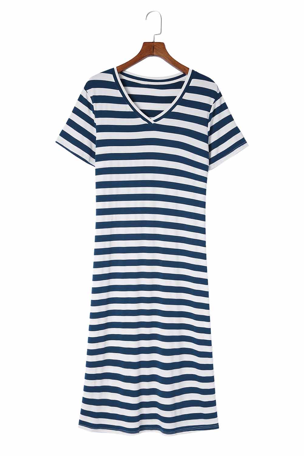 Vestido largo con cuello en V y estampado de rayas con aberturas laterales 