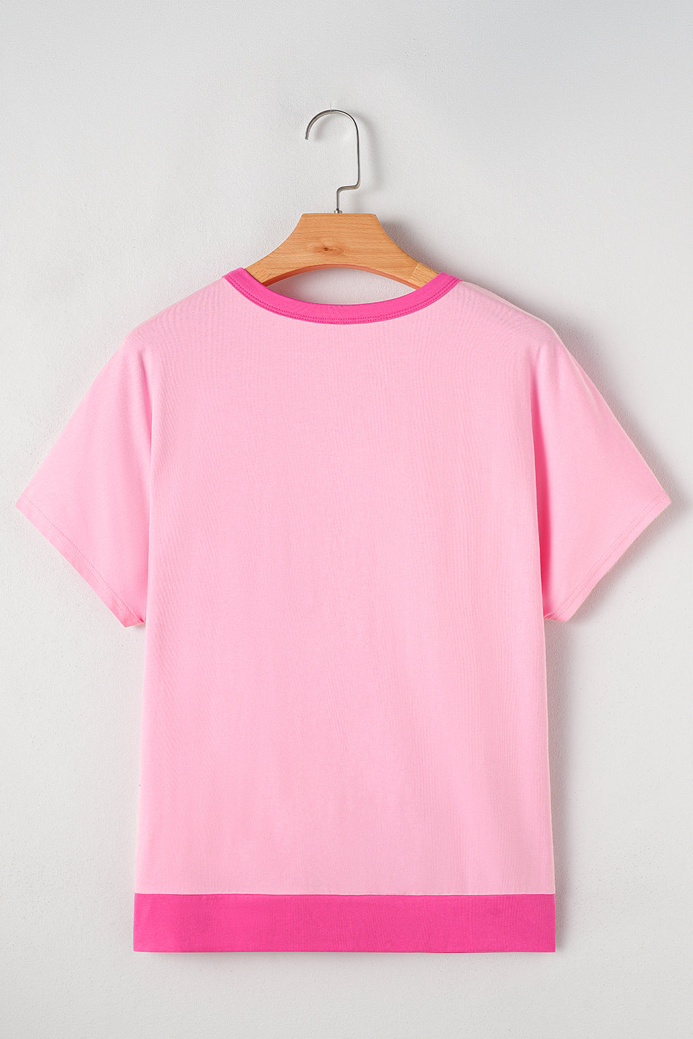 Pink Two Tone Half Buttons Collared T Shirt