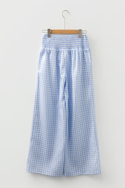 Myosotis Plaid Print Smocked High Waist Womens Loose Pants
