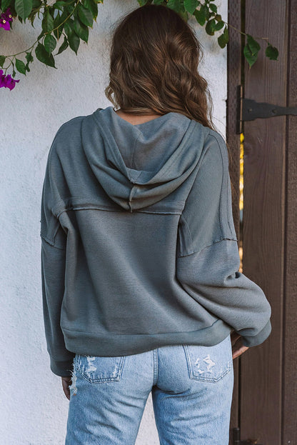 Sweat à capuche décontracté à boutons et bordures patchwork unies 