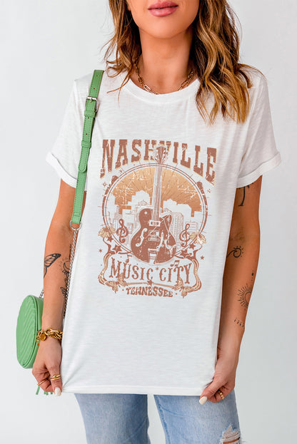 T-shirt ras du cou blanc vintage avec imprimé Nashville Music City