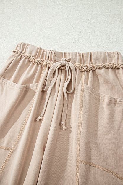Smoke Gray Mineral Wash Drawstring Retro High Waist Wide Leg Western Pants