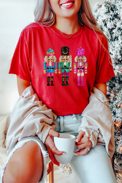 T-shirt ras du cou imprimé Casse-Noisette rouge scintillant