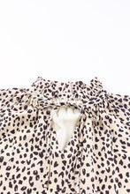 Khaki Leopard Print Ruffled V Neck Long Sleeve Mini Dress