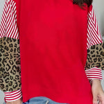 Racing Red Striped Patchwork Sleeve Colorblock Sweatshirt