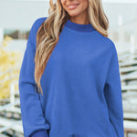 Dark Blue Oversize Drop Shoulder Reversible Mock Neck Sweatshirt