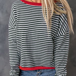Stripe Striped Contrast Trimmed Drop Shoulder Sweater