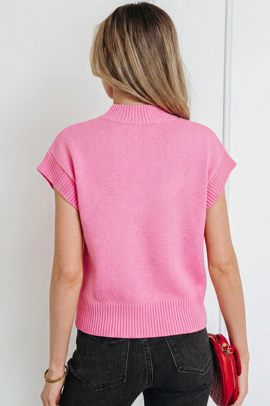 Pink Valentine Heart Graphic Cropped Short Sleeve Sweater