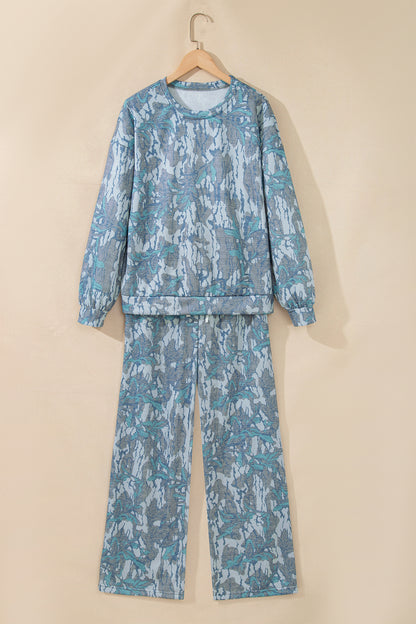 Multicolour Abstract Floral Print Loose Pullover Drawstring Pants 2pcs Set