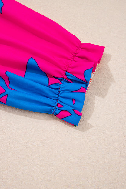 Chemisier à volants et manches bouffantes à imprimé fleurs de roses