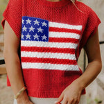 Fiery Red Flag Graphic Short Sleeve Sweater Top