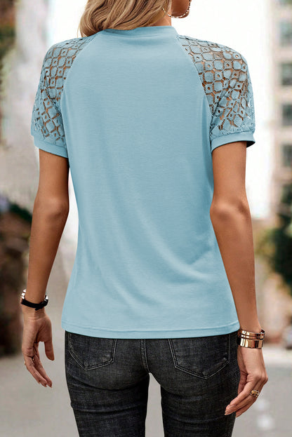 White Seamed Detail Contrast Lace Raglan Sleeve Tee