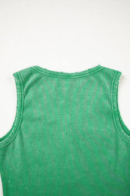 Coffee Vintage Distressed Ribbed Mineral Wash Tank Top