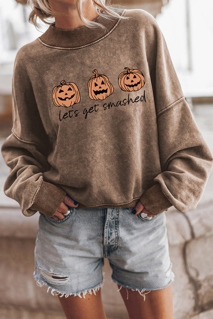 Sweat-shirt marron à imprimé citrouille d'Halloween « Let's Get Smashed »