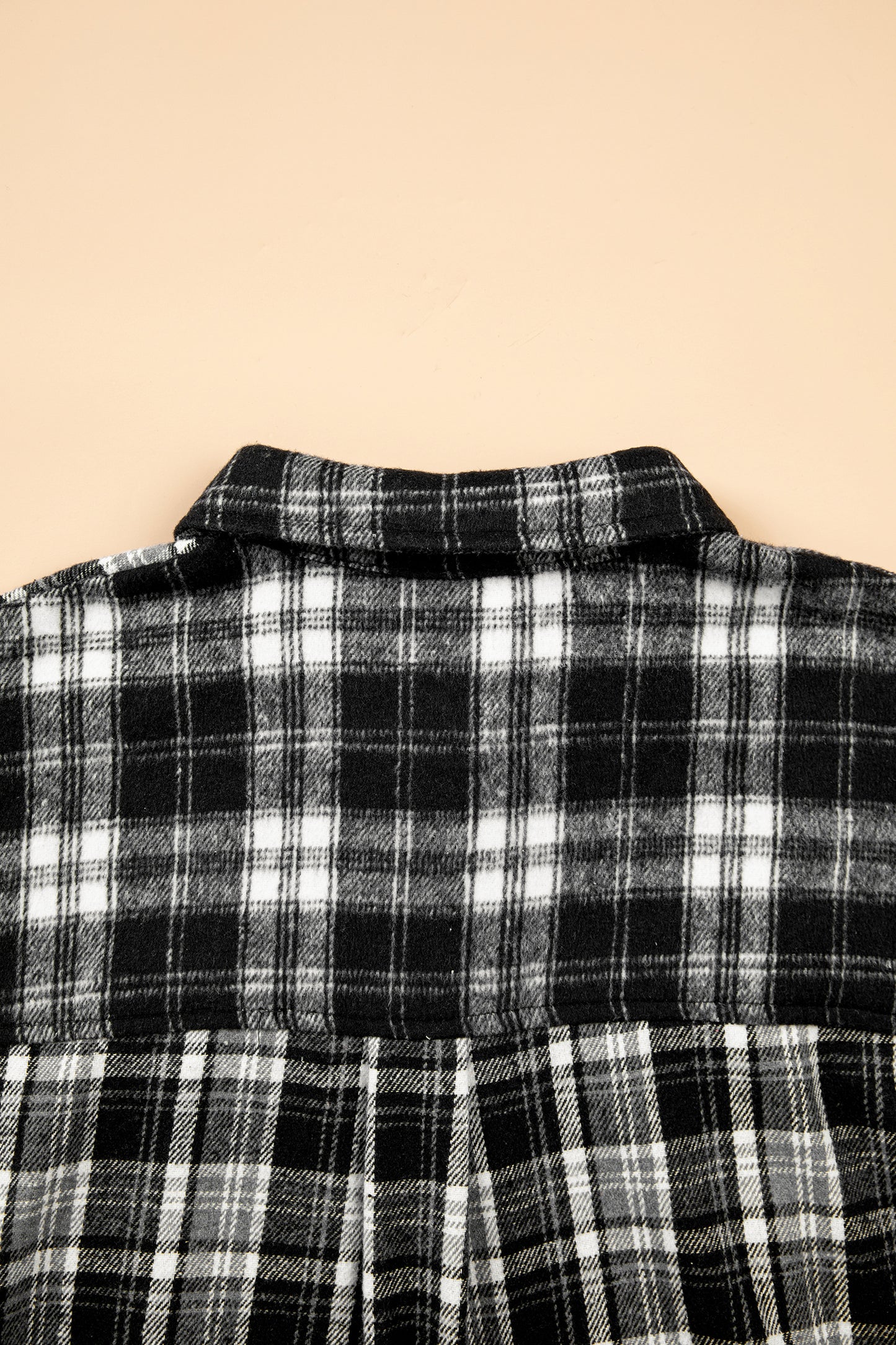 Black Plaid Long Sleeve V Neck Shift Plus Size Shirt Jacket