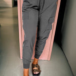 Medium Grey Elastic High Waist Pocketed Cargo Jogger Pants