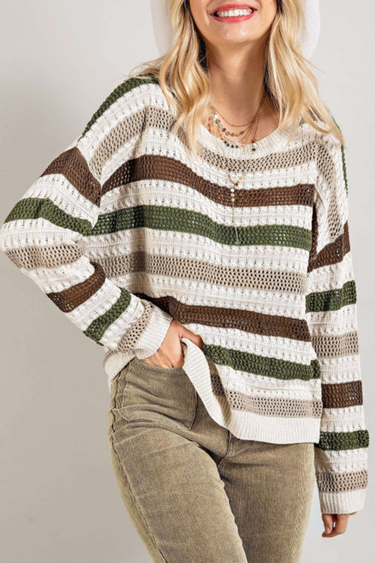 Suéter de punto calado de crochet a rayas