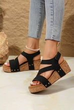 Black Cut Out Suede Velcro Wedge Sandals