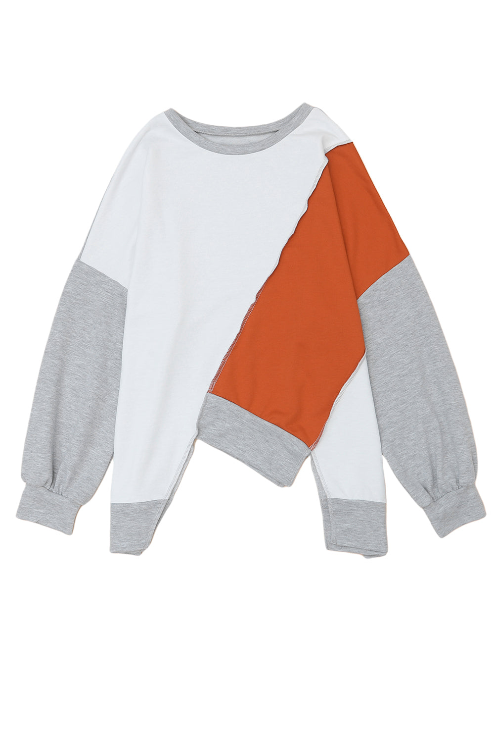 Haut à manches longues et ourlet irrégulier avec coutures colorblock