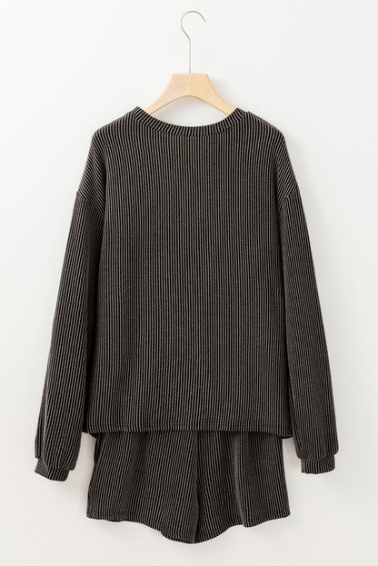 Ensemble short à manches longues et cordon de serrage à motif cœur XOXO gris carbone