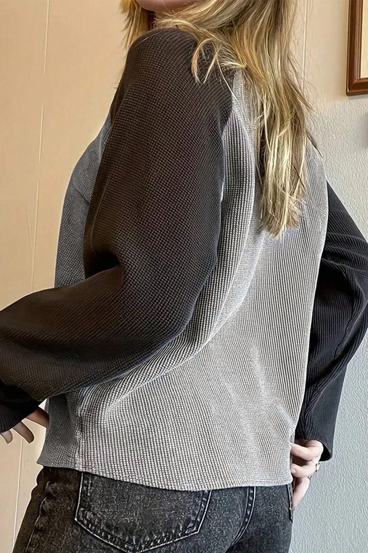 Haut raglan en tricot gaufré à blocs de couleurs et motif étoile