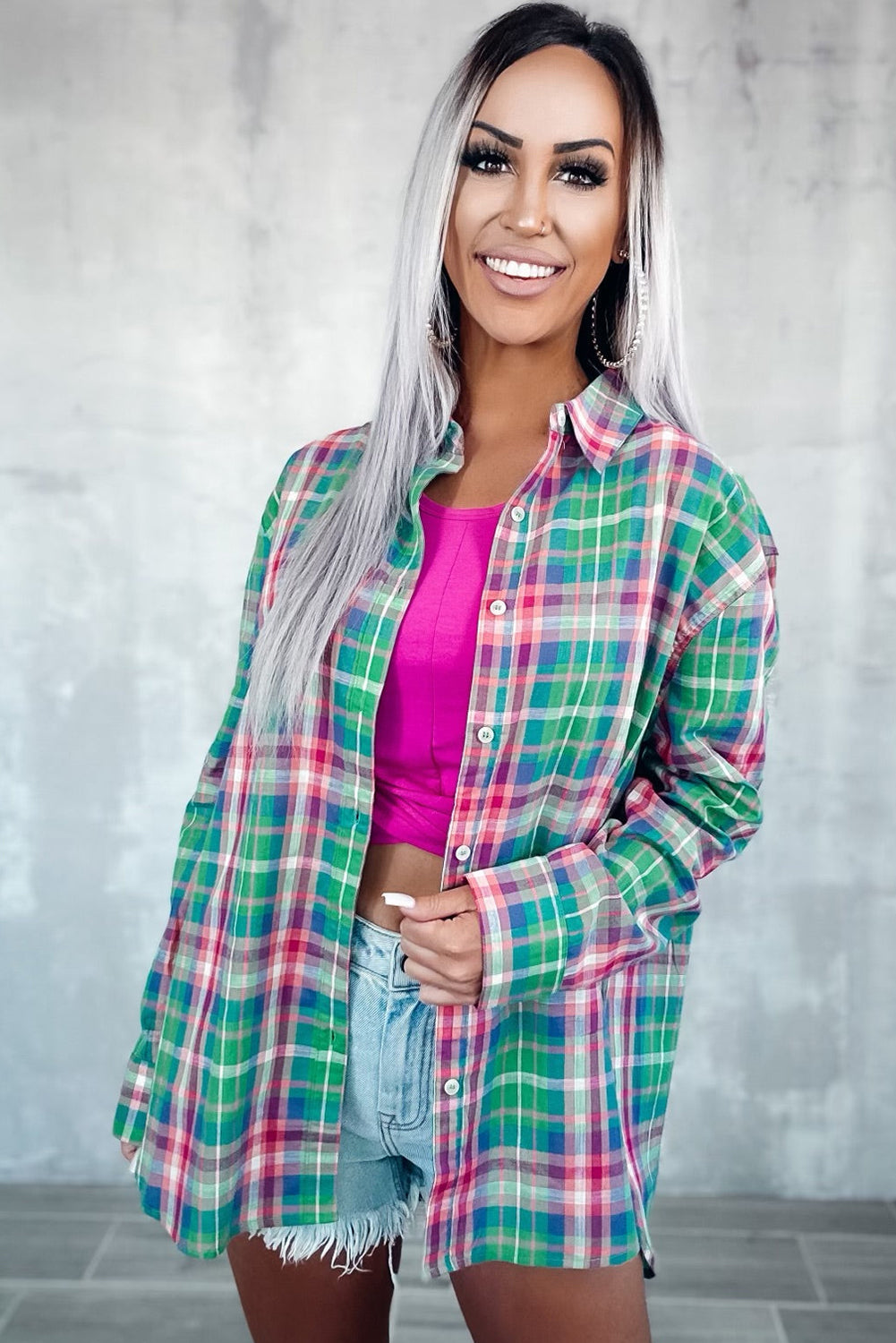 Camisa dividida con botones de manga larga a cuadros