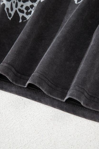 T-shirt graphique gris moyen à imprimé guépard vintage délavé minéral