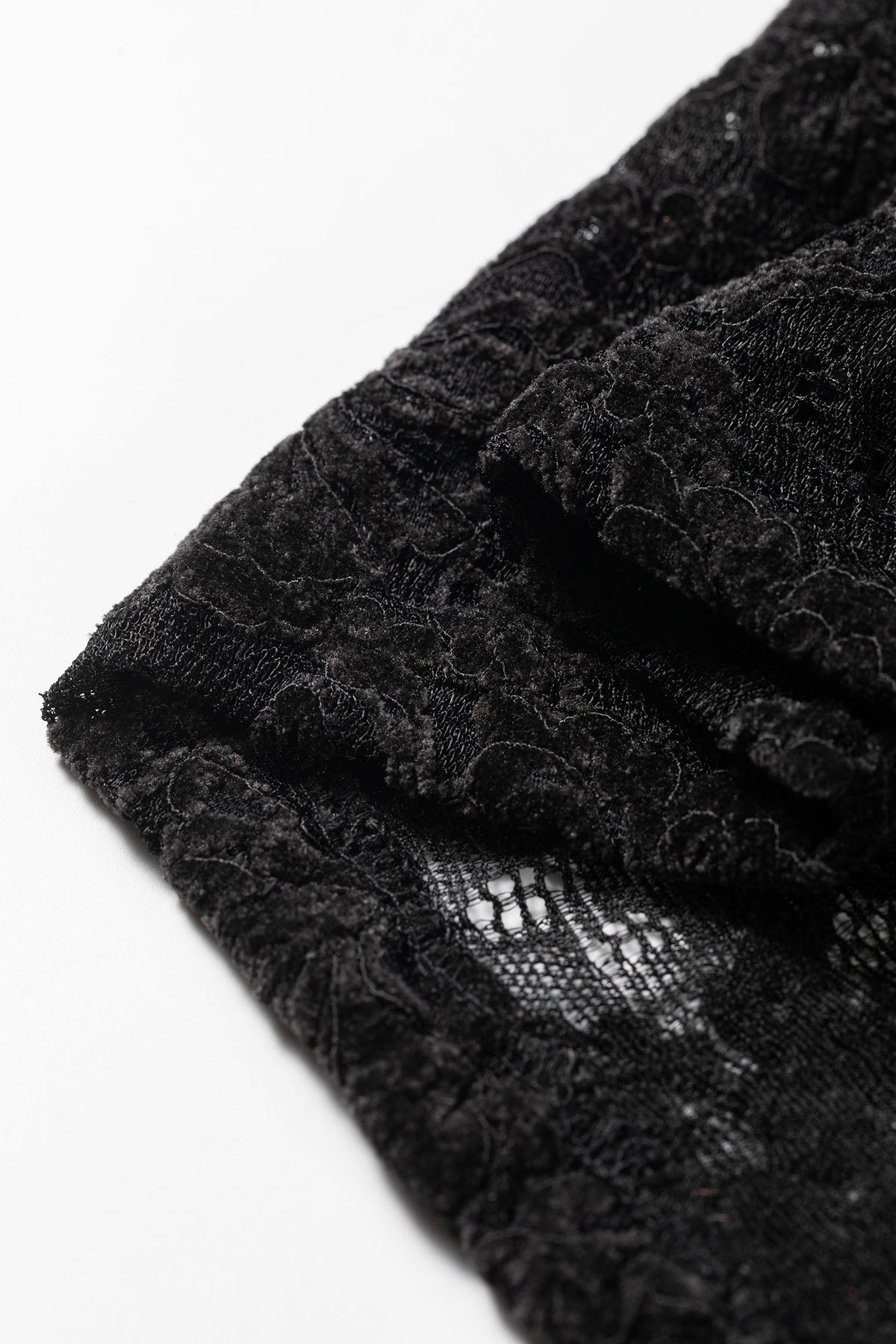 Black Elegant Stand Neck Lace Long Sleeve Top