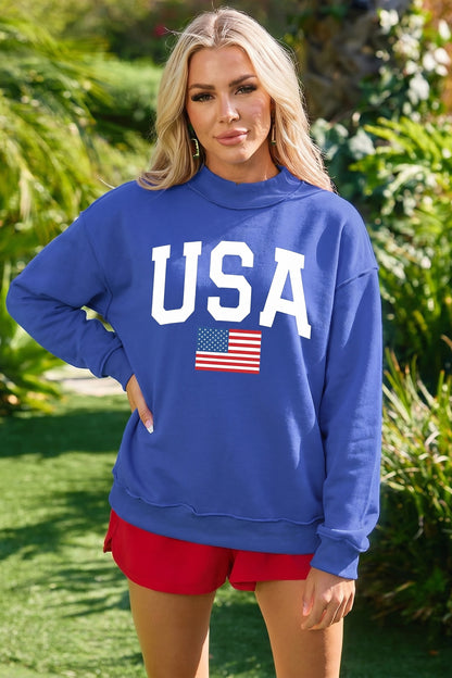 Light Grey Mock Neck Reversible USA/America Graphic Sweatshirt