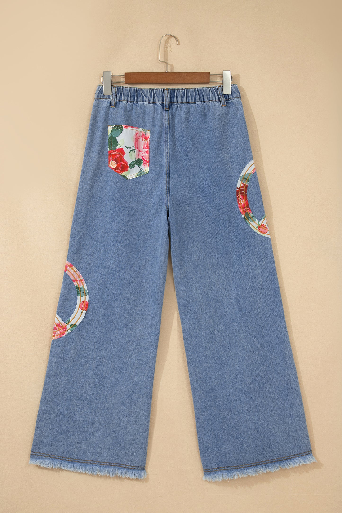 Myosotis Floral Peace Sign Embroidered Patch Wide Leg Jeans
