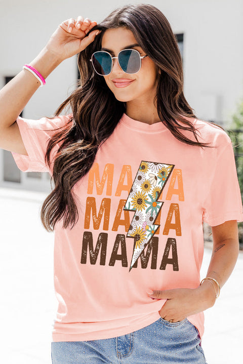 Pink MAMA Sunflower Bolt Graphic T Shirt