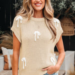 Parchment Bowknot Applique Cap Sleeve Sweater