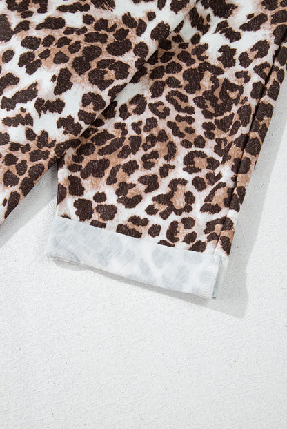 Cardigan tunique ample à manches chauve-souris et imprimé léopard kaki