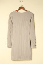 Buttons Long Sleeve Knitted Bodycon Dress