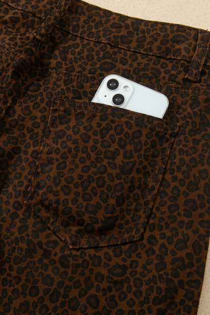 Brown Casual Leopard Print Full-Length Regular Fit Jeans