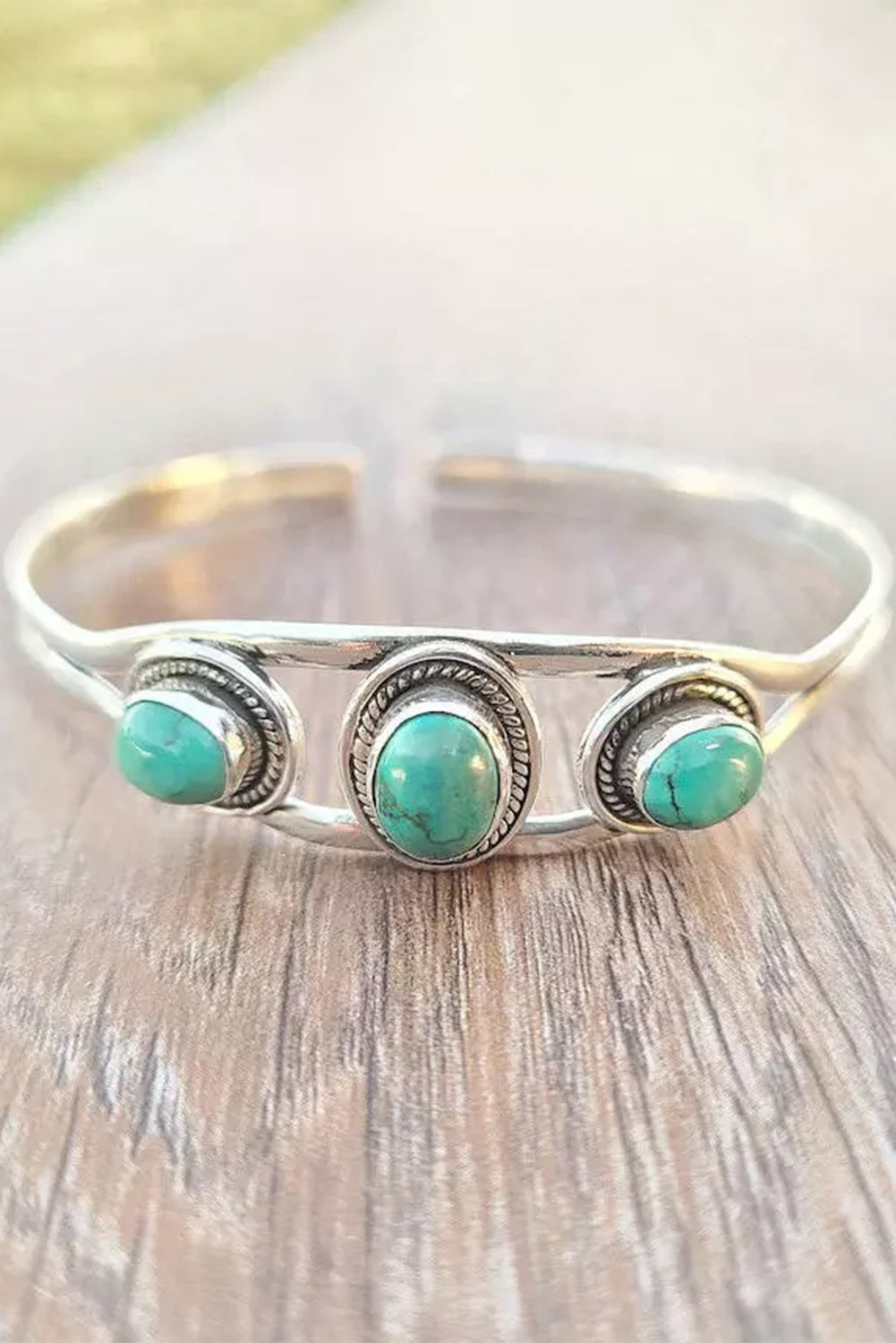 Boho Turquoise Gem Beaded Open Bracelet