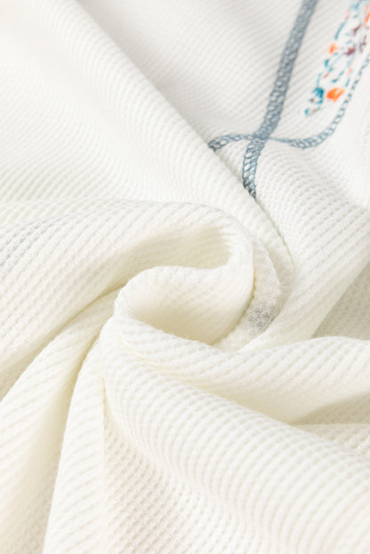 Haut raglan en maille gaufrée à motif patchwork floral blanc