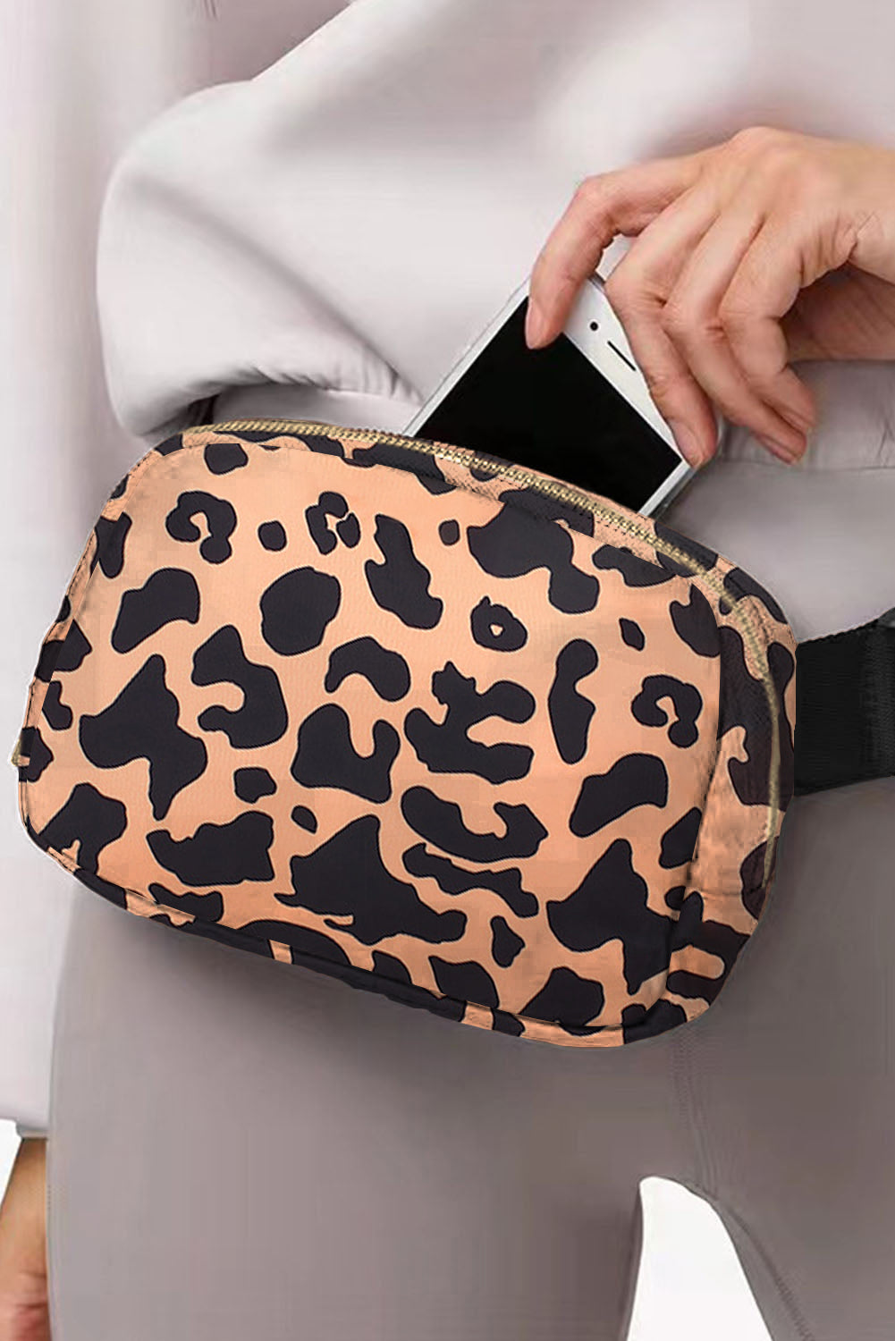 Leopard Print Buckle Canvas Chest Bag 20*5*14cm