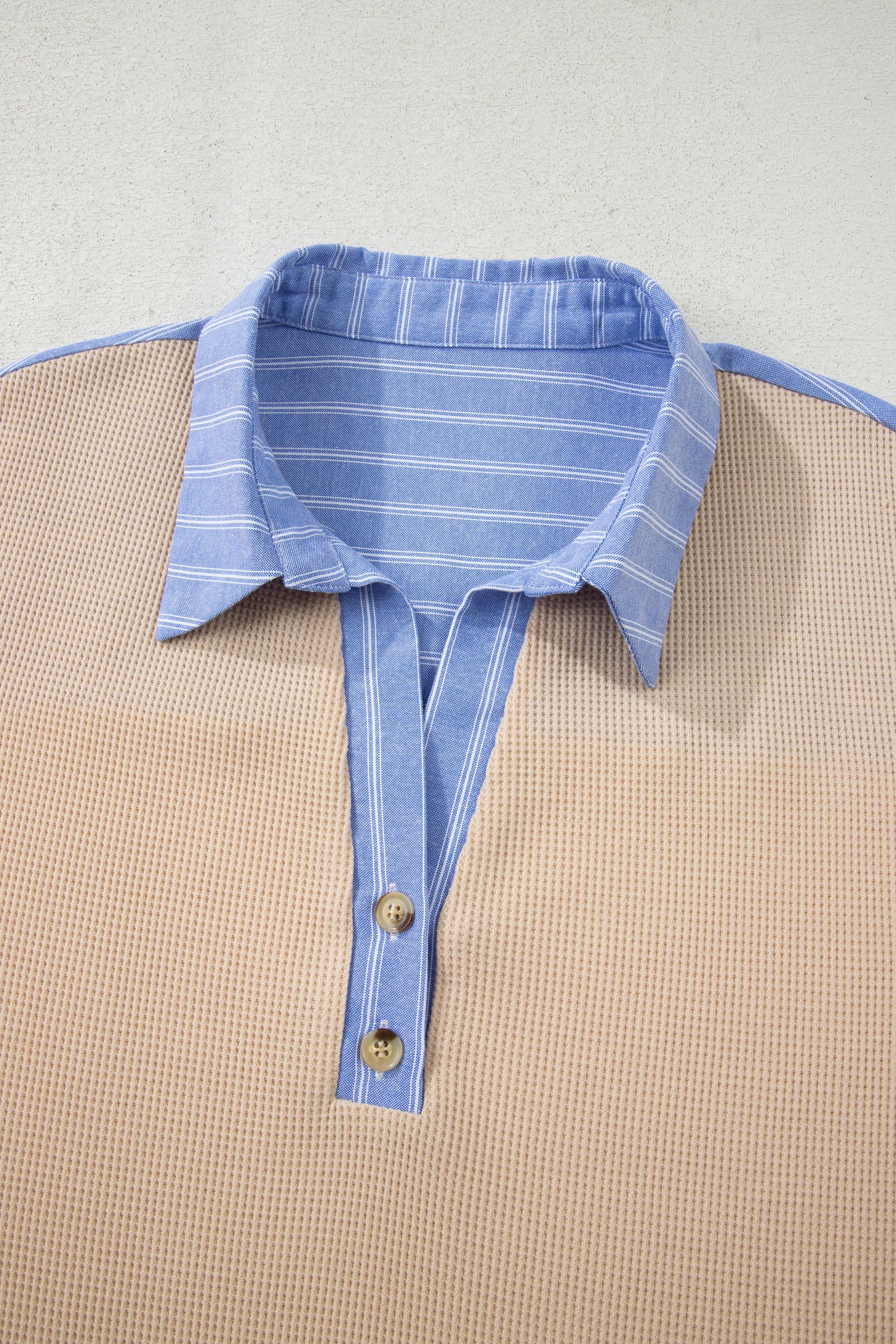 Parchment Plus Size Striped Contrast Trim Waffle Knit Collared Top
