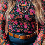 Rose Plus Size Vintage Floral Print Mesh Long Sleeve Top