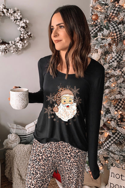 Ensemble de détente haut à manches longues et pantalon imprimé léopard