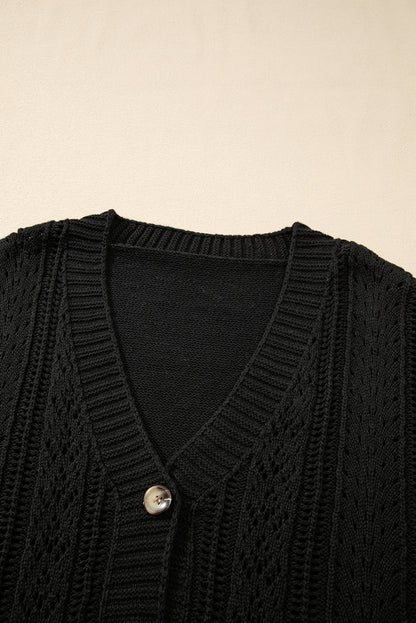 Cardigan noir en maille ouverte à épaules tombantes